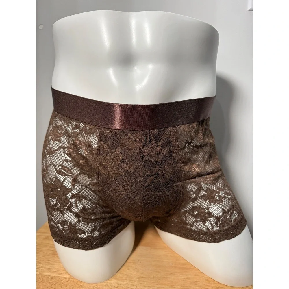 Cosabella Men's Luxury Brown Lace Boxer Trunks Size‎ L